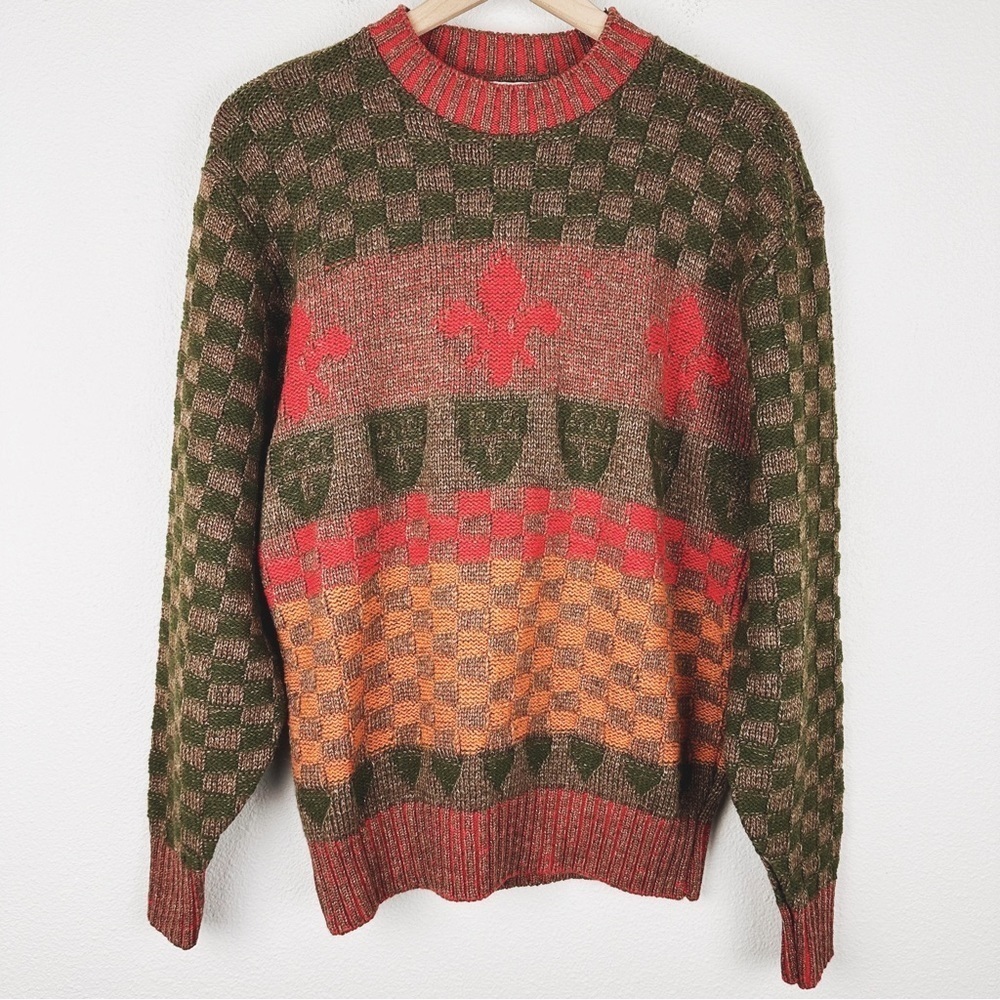 Vintage Jantzen Checker Fleur De Lis Scouts USA Made Crewneck Sweater